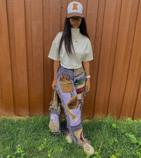 Fashion Loose Colorful Pattern Tassel Pants YMT-6331