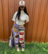 Fashion Loose Colorful Pattern Tassel Pants YMT-6331