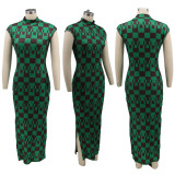 Print Sleeveless Slim Split Maxi Dress HNIF-096