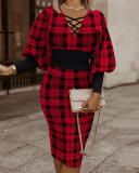 Plus Size Fashion Print Patchwork Slim Midi Dress NY-10348