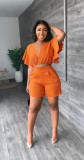 Casual Ruffle Short V-neck Top Shorts Summer 2 Piece Set GYLY-9758