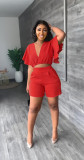Casual Ruffle Short V-neck Top Shorts Summer 2 Piece Set GYLY-9758