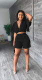 Casual Ruffle Short V-neck Top Shorts Summer 2 Piece Set GYLY-9758