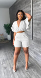 Casual Ruffle Short V-neck Top Shorts Summer 2 Piece Set GYLY-9758