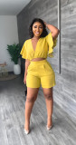 Casual Ruffle Short V-neck Top Shorts Summer 2 Piece Set GYLY-9758