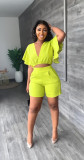 Casual Ruffle Short V-neck Top Shorts Summer 2 Piece Set GYLY-9758