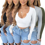 Fashion Solid Color Long Sleeve Short Top ASL-6628