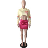Letter Print Long Sleeve Short Sweatshirt YNSF-1873