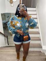 Floral Single-breasted Short Coat ZSD-0562