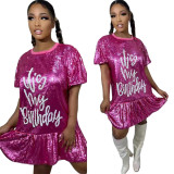 Fashion Short Sleeve Elegant Sequin Loose Dress GYSF-0026