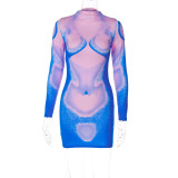 Printed Round Neck Long Sleeve Sexy Mini Dress GKLK-2910137A
