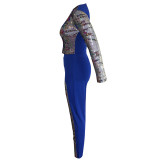 Sequine Splice Long Sleeve Pants Two Piece Set TE-4533
