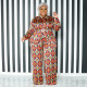 Plus Size Fashion Print Casual Long Sleeve Shirts And Pants 2 Piece Set NNWF-7734