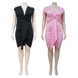 Plus Size Solid Lace-up Midi Dress NNWF-3063