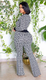 Printed Long Sleeve Flared Pants Two Piece Set XHSY-19499