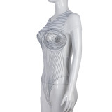 Sexy Mesh Print Short Sleeve Bodysuits GBTF-9078