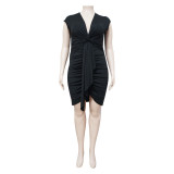 Plus Size Solid Lace-up Midi Dress NNWF-3063