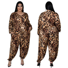 Plus Size Leopard Print Jumpsuit NNWF-3194