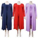 Plus Size Solid Jumpsuit And Coat Two Piece Set NNWF-3021