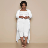 Plus Size Solid Jumpsuit And Coat Two Piece Set NNWF-3021
