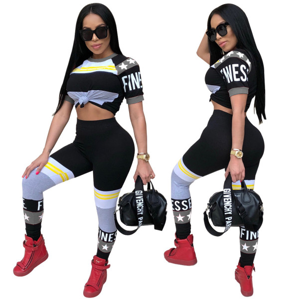 Printed Short Sleeve Pants Two Piece Set TE-4534