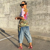 Camouflage Patchwork Straight-leg Jeans GBTF-9137
