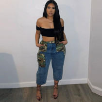 Camouflage Patchwork Straight-leg Jeans GBTF-9137