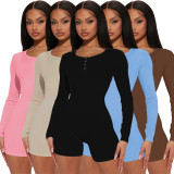 Sports Casual Rib Long Sleeve Rompers ME-8277