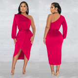 Fashion Solid Color Single Sleeve Dress BY-6217