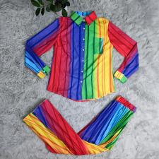 Fashion Print Casual Shirt + Pleated Skirt Two Piece Set GYSF-7148