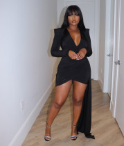 Sexy Solid V Neck Irregular Bodycon Dress AIL-234