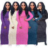 Long Sleeve O Neck Wool Maxi Dress SH-390445