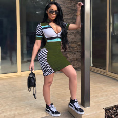 Fashion Print Black White Plaid Mini Dress TE-4538