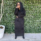 Long Sleeve O Neck Wool Maxi Dress SH-390445