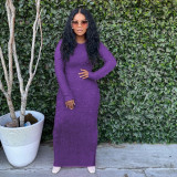 Long Sleeve O Neck Wool Maxi Dress SH-390445