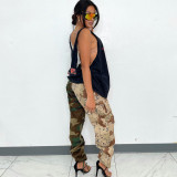 Camo Patchwork Contrast Color Casual Pant GBTF-7295