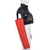 PU Leather Contrast Color Splicing Zipper Short Jacket GBTF-7307