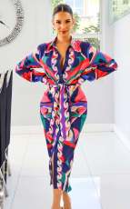 Long Sleeve Print Shirt Dress(With Waist Belt)CY-7147