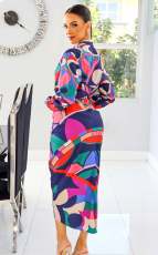 Long Sleeve Print Shirt Dress(With Waist Belt)CY-7147
