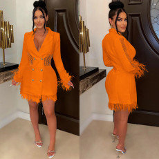 Long Sleeve Double-breasted Tassel Mini Dress BY-6161