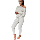 Plus Size Sweater Long Sleeve Pants Two Piece Set GBLH-3119