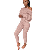 Plus Size Sweater Long Sleeve Pants Two Piece Set GBLH-3119