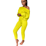 Plus Size Sweater Long Sleeve Pants Two Piece Set GBLH-3119