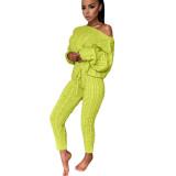 Plus Size Sweater Long Sleeve Pants Two Piece Set GBLH-3119