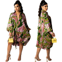 Plus Size Printed Loose Drawstring Dress BGN-0002