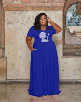 Plus Size Casual Solid Print Loose Maxi Dress WAF-77439267