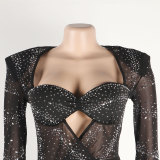 Fashion Hot Drill Hollow Out See Through Club Dress NY-2632