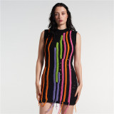 Tassel Sleeveless Splicing Knitted Mini Dress GDYF-10707