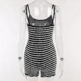 Black White Stripes Backless Sling Romper FL-22513