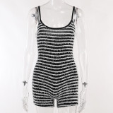 Black White Stripes Backless Sling Romper FL-22513